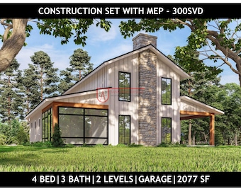 Barndominium Floor Plan | 4 Bed, 3 Bath, 3 Car Garage (PDF) | 300SVD