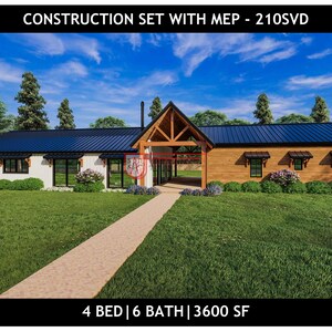 4 Bedroom Barndominium House - 115X55 - 4 Bed | 6 Baths - Drawing Blueprints 3600 SF