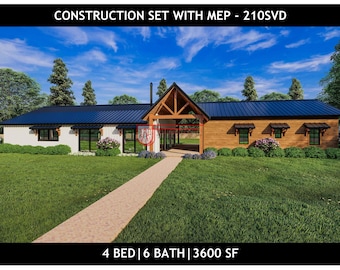 4 Bedroom Barndominium House - 115X55 - 4 Bed | 6 Baths - Drawing Blueprints 3600 SF #210SVD