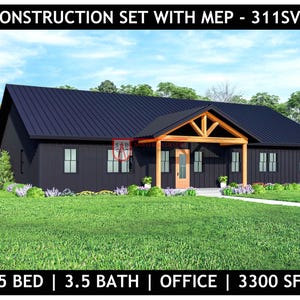 5 Bedroom Barndominium Floor Plan 3.5 Bathroom - Drawing Blueprints 311SVD