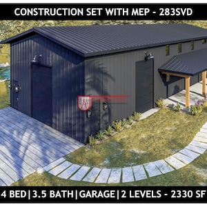 30x80 Barndominium Floor Plan with Loft & Wraparound Porch | 4 Bedroom 2-Story Modern Farmhouse | Vaulted Living | Instant PDF | 283SVD
