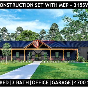 5 Bedroom Barndominium Floor Plan: 4-Car Garage, Office & Gym (PDF Download 4700 Sq Ft)