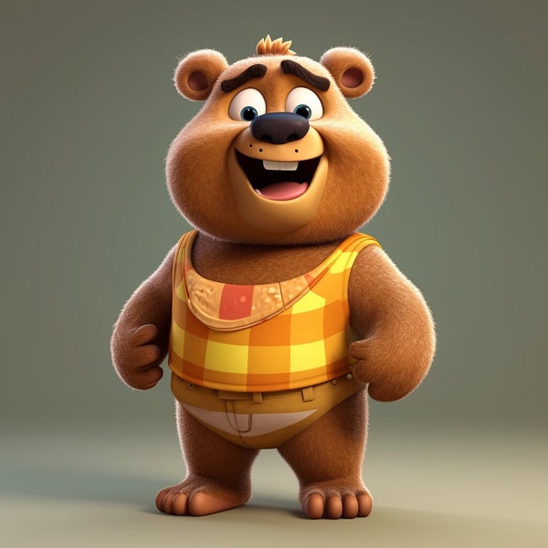 Pixar style Cartoon Style Cute Clipart Bear Transparent Background PNG Format Individual Images Digital Art 300DPI 3200px X 3200px