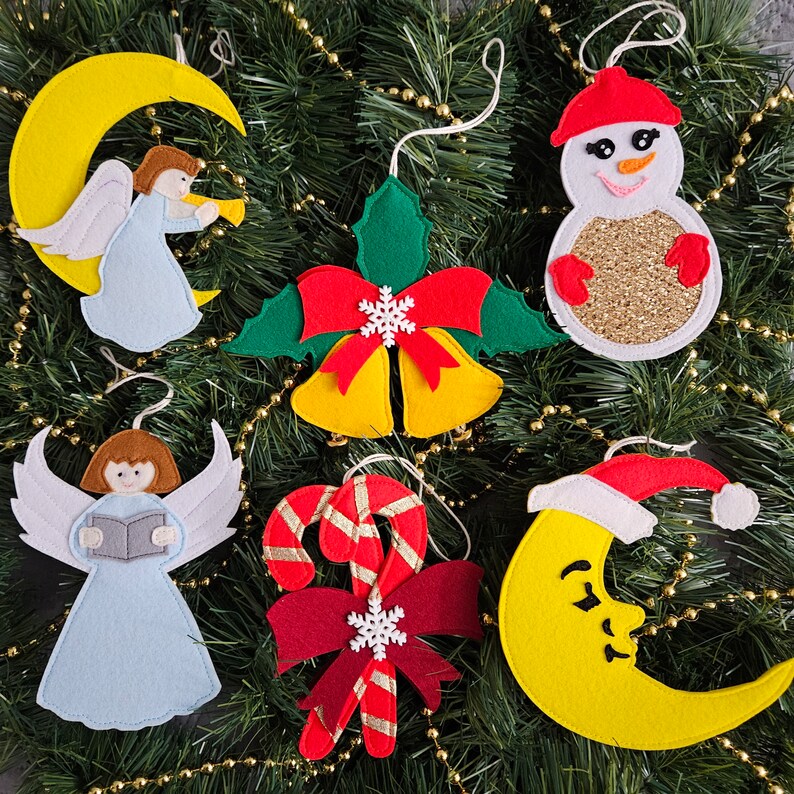 Set of 6 Felt Christmas Tree Decorations Etsy UK