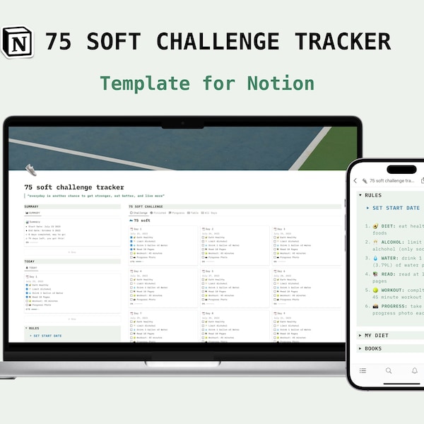 75 Soft Challenge Tracker Notion Template | Daily Progress Tracker | Health & Fitness, Habits, Goals