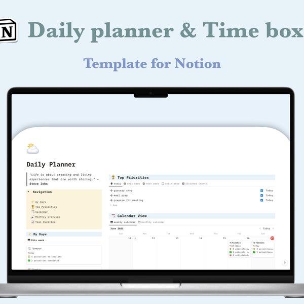 Notion Daily Planner & Time Box: for tracking goals/priorities and time management