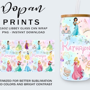 Personalized Watercolor Coquette Bow Princess 16oz Glass Can Wrap Png, Women's Princess Birthday Girl, Girl Trip 16oz Libbey Can Glass Png