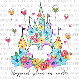 Happiest Place On Earth Png, Magical Castle Floral Png, Family Vacation Png, Mouse Head Png, Vintage Magic Kingdom Png, Family Trip 2025 Png
