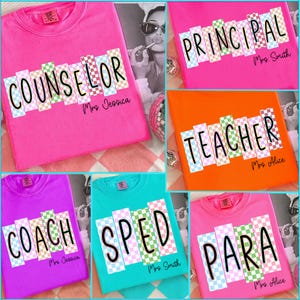 Custom School Occupation PNG Bundle, Back to School Teacher Sped Para Counselor Design, Preppy First Day of School,Girly Checkered Drawn Png