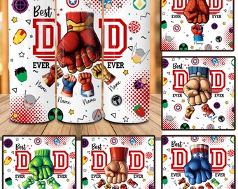 Bundle Custom Best Dad Ever 20oz Skinny Tumbler, Father&#39;s Day Fist Bump, Hand Fist Bump Png, Super Dad and Children Hands 20oz Tumbler Wrap