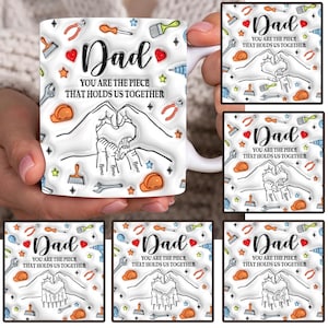 Pacote Pai, você é a peça que nos mantém juntos Envoltório de caneca de 11 onças, caneca personalizada com efeito inflado 3D para o dia dos pais, sublimação de mão do pai
