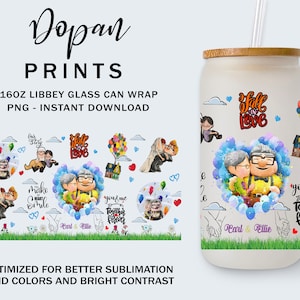 Valentines Day 16oz Glass Can Wrap Png, His and Hers, Cartoon Valentine 16oz Libbey Can Glass, Couple Valentine Tumbler, Anniversary Gift