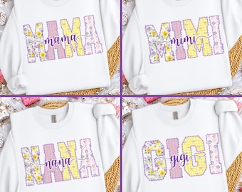 Preppy Floral Mama Mimi Gigi Bundle Png, Grandmillennial Floral Png, Mother's Day Png, Striped Mama Png, Lace Mama Coquette Png,Mommy and Me