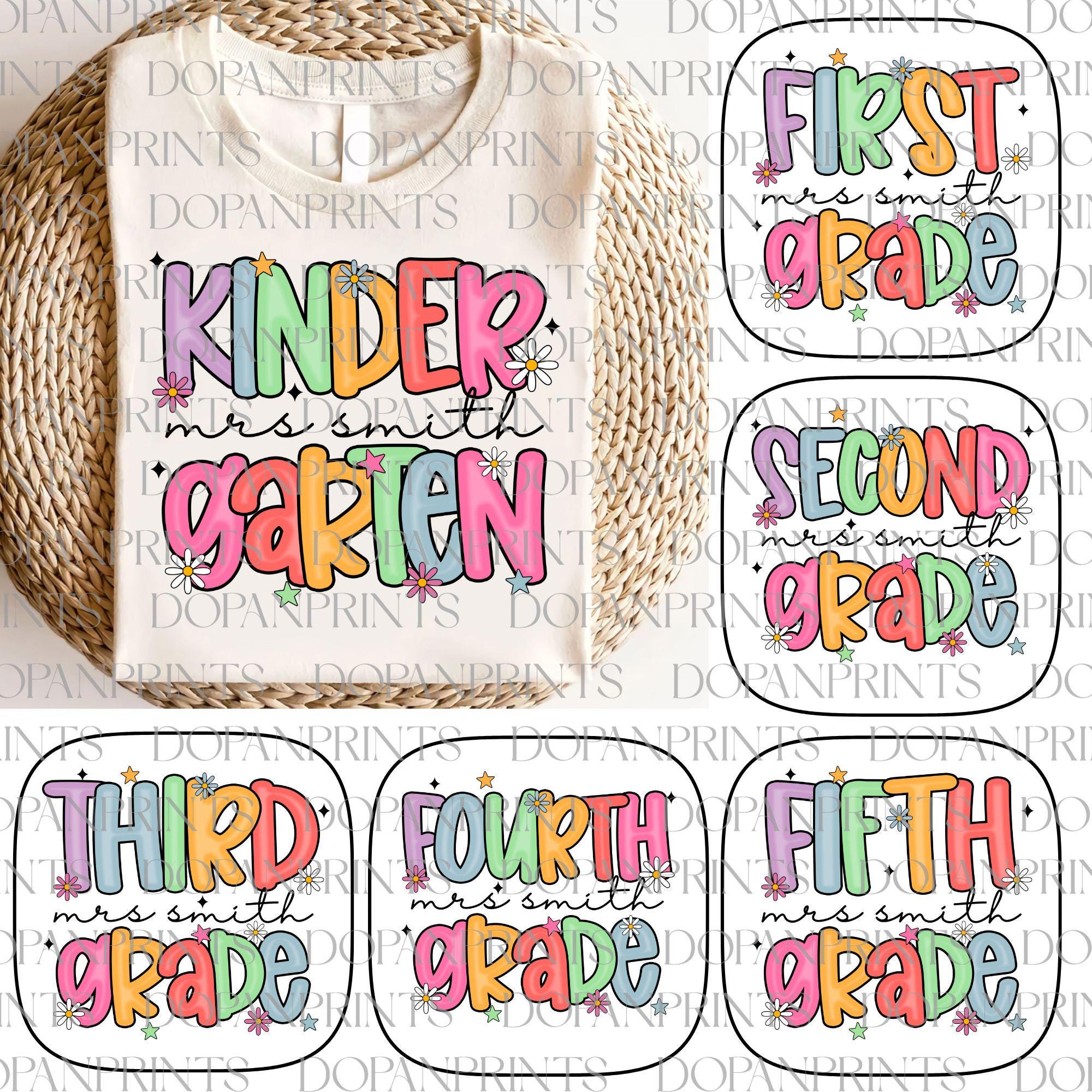 Custom Preppy Back to School Bundle PNG, Pre-k 1st/2nd/3rd/4th Grade PNG, Coquette Teacher First Day of School Shirt Design,Gift For Teacher