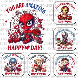 Superhero Valentine's Day Bundle Png, Cartoon Valentine Png, Happy Valentines Day Png, Couple Movies Valentine, Romantic Hero Valentine Gift