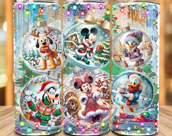 Cartoon Christmas 20oz Skinny Tumbler Wrap, Christmas Movies Friends Png, Christmas Ball Png, Mouse Christmas 20oz Tumbler Wrap Sublimation