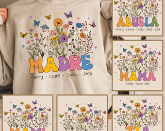 Bundle Custom Madre Flower Png, Watercolor Floral Png, Mother's Day Png, Mom Floral Png, Grandma Gift, Spanish Mama Shirt Design Sublimation