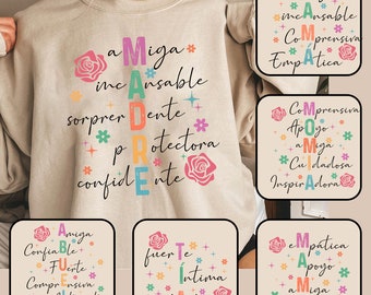 Bundle Madre Png, Spanish Mama Png, Feliz Día De La Madre, Latina Mom Png, Mama Hoodie, Floral Madre Png, Bright Doodle Png, Gif Para Mamá