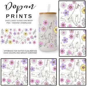 Paket anpassat hållande mammas hand 16oz Libbey burk i glas png, mamma blommig tumbler png, mormors hand, mors dag blommig 16oz burk i glasfolie