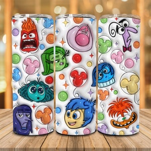 3D opgeblazen cartoon emoties vrienden beker wrap, geestelijke gezondheid, vandaag voel ik me 20oz magere beker png, beker sublimatie digitale download