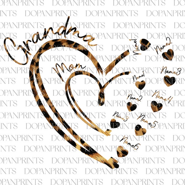 Custom Grandma Heart Png, Mom Heart with Kids name, Mama Love Png, Grandma Leopard Heart Png, Happy Mother's Day Png, Gift For Grandma