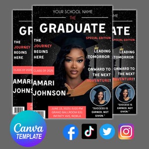 Magazine Cover Graduation Invite, Class of 2025 Graduates, DIY Flyer Template Design, Graduation Event, Premade Graduation Celebration Flyer
