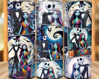 Cartoon Horror Halloween 20oz Skinny Tumbler, Spooky Season, 90s Horror Movie 20oz Tumbler Wrap Sublimation, Couple Halloween Coffee Tumbler