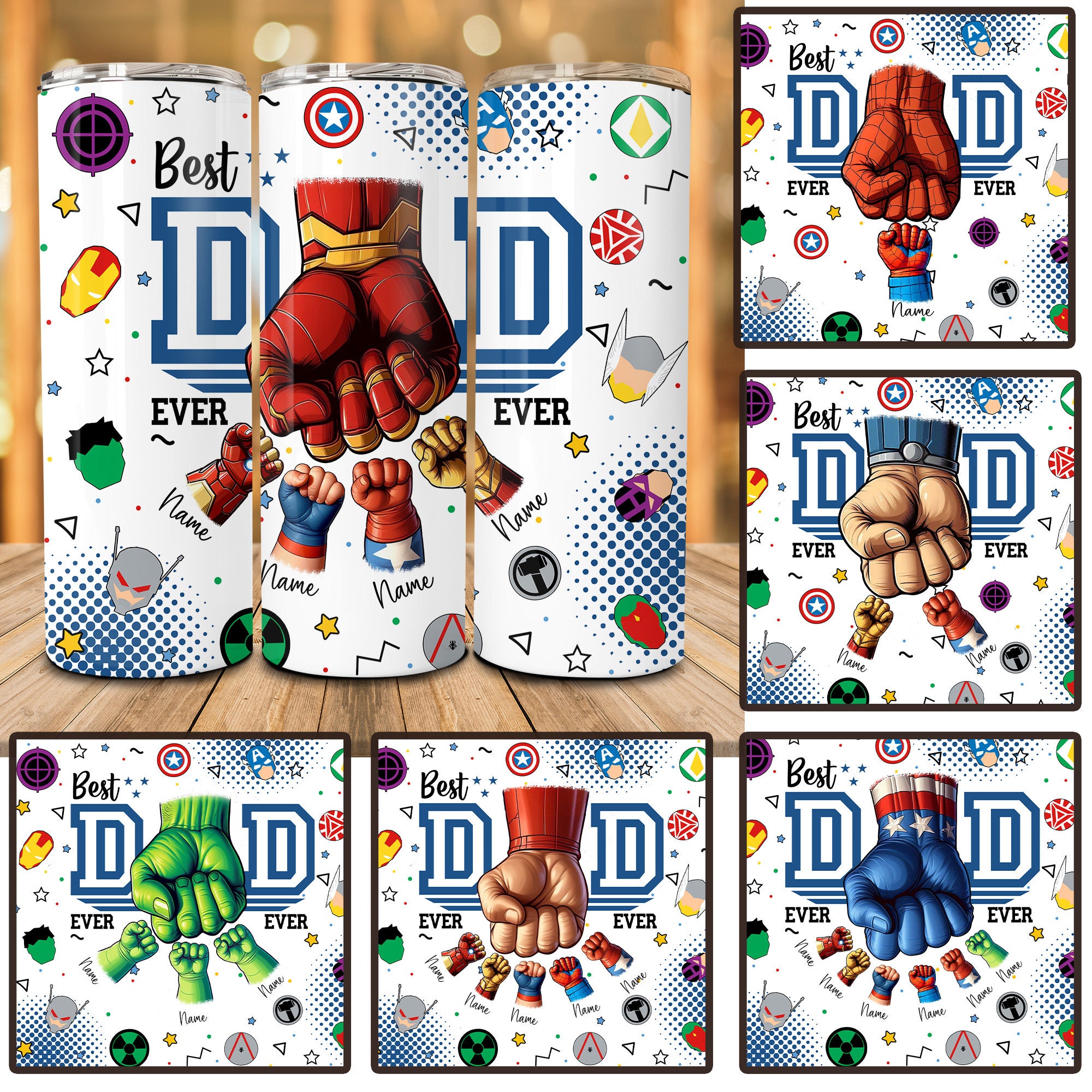 Bundle Custom Best Dad Ever 20oz Skinny Tumbler, Father's Day Fist Bump, Super Dad and Children Hands 20oz Tumbler Wrap, Hand Fist Bump Png
