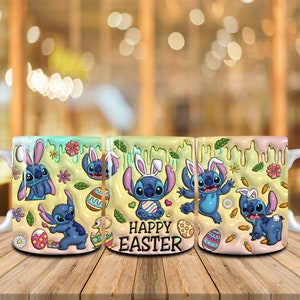 3D Inflated Cartoon Easter 11oz Mug Sublimation Design, Easter Egg Png, 3D Puff Easter Bunny Coffee Mug Png, Happy Easters 11oz Mug Wrap Png