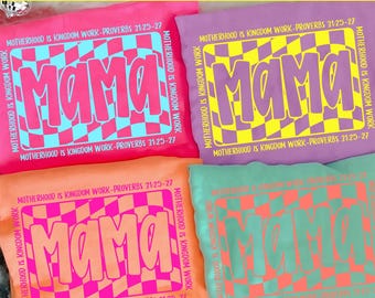 Paquete de PNG de Neon Mama, Proverbios sobre la maternidad como obra del reino PNG, Preppy Mama PNG, Día de la Madre, Mamá cristiana PNG, Gráfico retro de mamá a cuadros