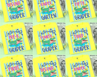 Striped Neon Later Gator PNG Bundle, Pre-k 1st/2nd/3rd/4th/5th Grade, Teacher Alligator Png, Last Day of School, End of School Year Digital