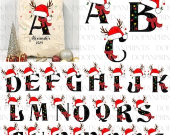 Christmas Alphabet PNG Bundle, Monogrammed Family Christmas Shirt, Xmas Holiday Png, Santa Clasus, Personalized Christmas Family PNG Shirt