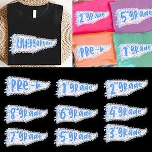 Back to School Girly Bundle PNG, School Spirit Teacher Coquette Png, Floral Pennant Flag, Kindergarten Pre-k to 9th Grade, Girls First Day