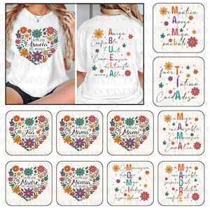 Paquete de imágenes PNG del Día de la Madre en español, Madre floral PNG, Mamá latina PNG, Regalo del Día de la Madre para mamá, Sublimación de imágenes PNG de Madre retro