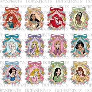 Cartoon Princess PNG Clipart Bundle, Princess Coquette Bow Png, Family Trip Png, Family Vacation Png, Magical Kingdom,Magical Mirror Bow Png