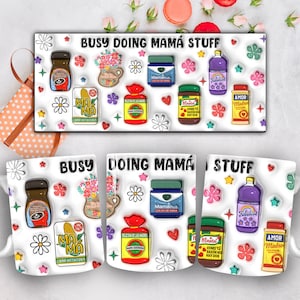 Emballage multiple Mama Topper de 11 oz, Mug 3D effet gonflé Busy Doing Mamá Stuff, Mug floral de 11 oz pour la fête des Mères, Mug à café 3D Puffy Madre