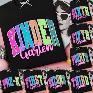 Neon Back to School PNG Bundle, Coquette Kindergarten Pre-K 1st 2nd 3rd 4th Grade Png, Hand Drawn, Colorful, Teacher First Day of School Png