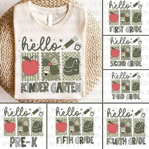 Checkered Hello Back To School Bundle PNG, Retro First Day School Png, Kindergarten Pre-K 1st 2nd 3rd Grade, Leopard Teacher Bow Sublimation
