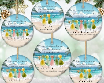 True Friends Like Sea Glass Ornament PNG Bundle, Custom Friendship Christmas Ornament Png,Best Friends Keepsake,Sea Glass 3D Effect Ornament