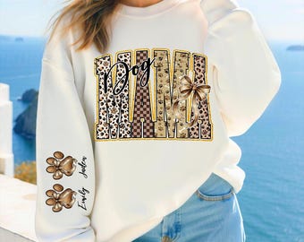 Diseño de manga de leopardo para mamá perruna personalizado (PNG), coqueta perruna (PNG), camiseta para mamá perruna (PNG), Día de la Madre (PNG), regalos para mamá perruna, abuela femenina (PNG)