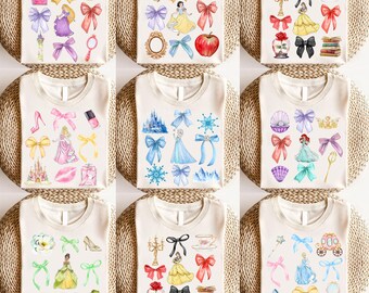 Bundle Aquarell Prinzessin Coquette Bow Png, Prinzessin Familienhemd, Cartoon Coquette Bow, Familienurlaub Png, Pink Ribbon Sublimationsentwurf