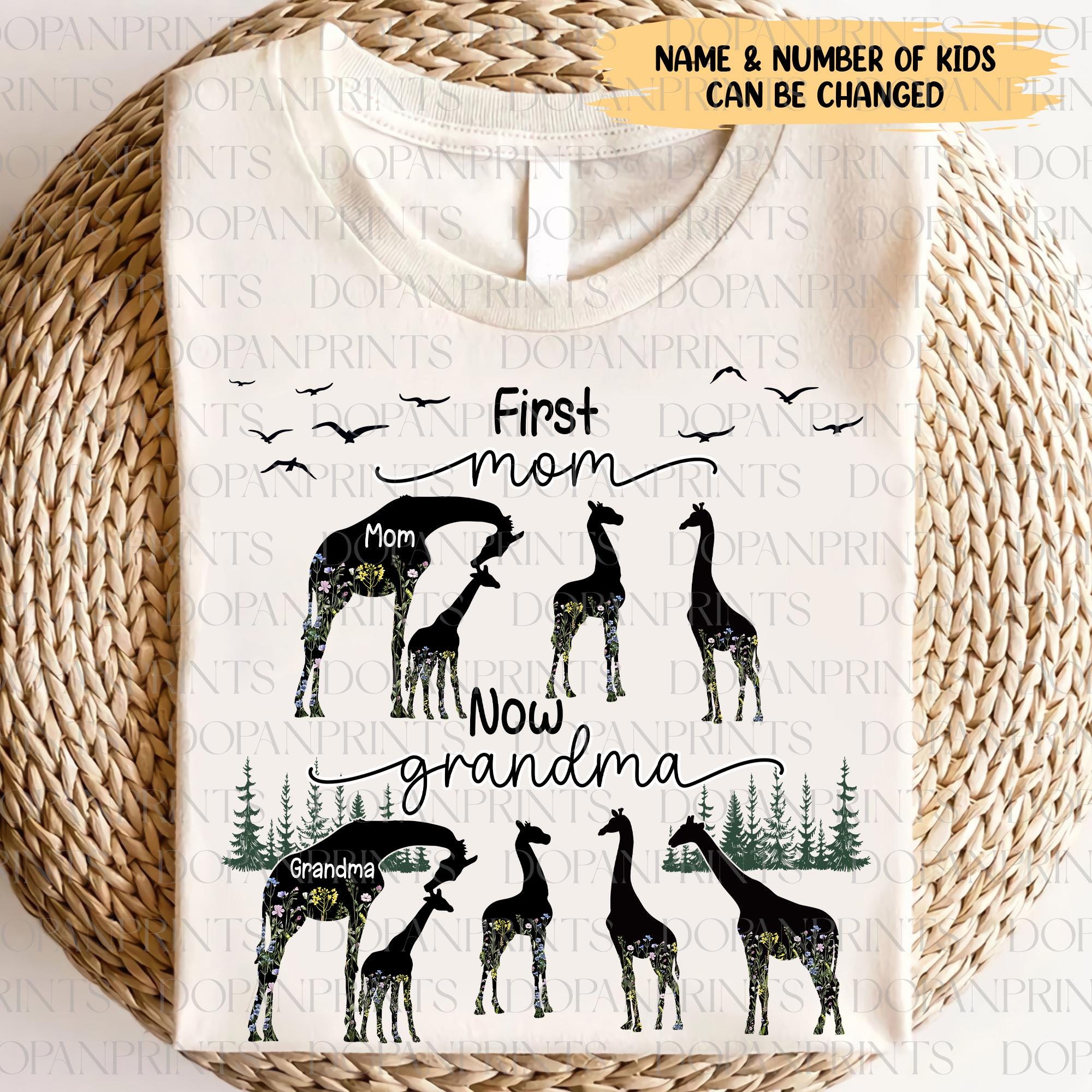 Custom First Mom Now Grandma Png, Baby Toddler Kid Mom Giraffe, Personalized Grandma Giraffe With Grandkids Name, Floral Mother's Day Gift