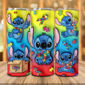 3D opgeblazen autisme bewustzijn 20oz tuimelaar wrap, autisme lint png, 3D bladerdeeg autisme puzzel tuimelaar png, cartoon autisme 20oz mager tuimelaar png