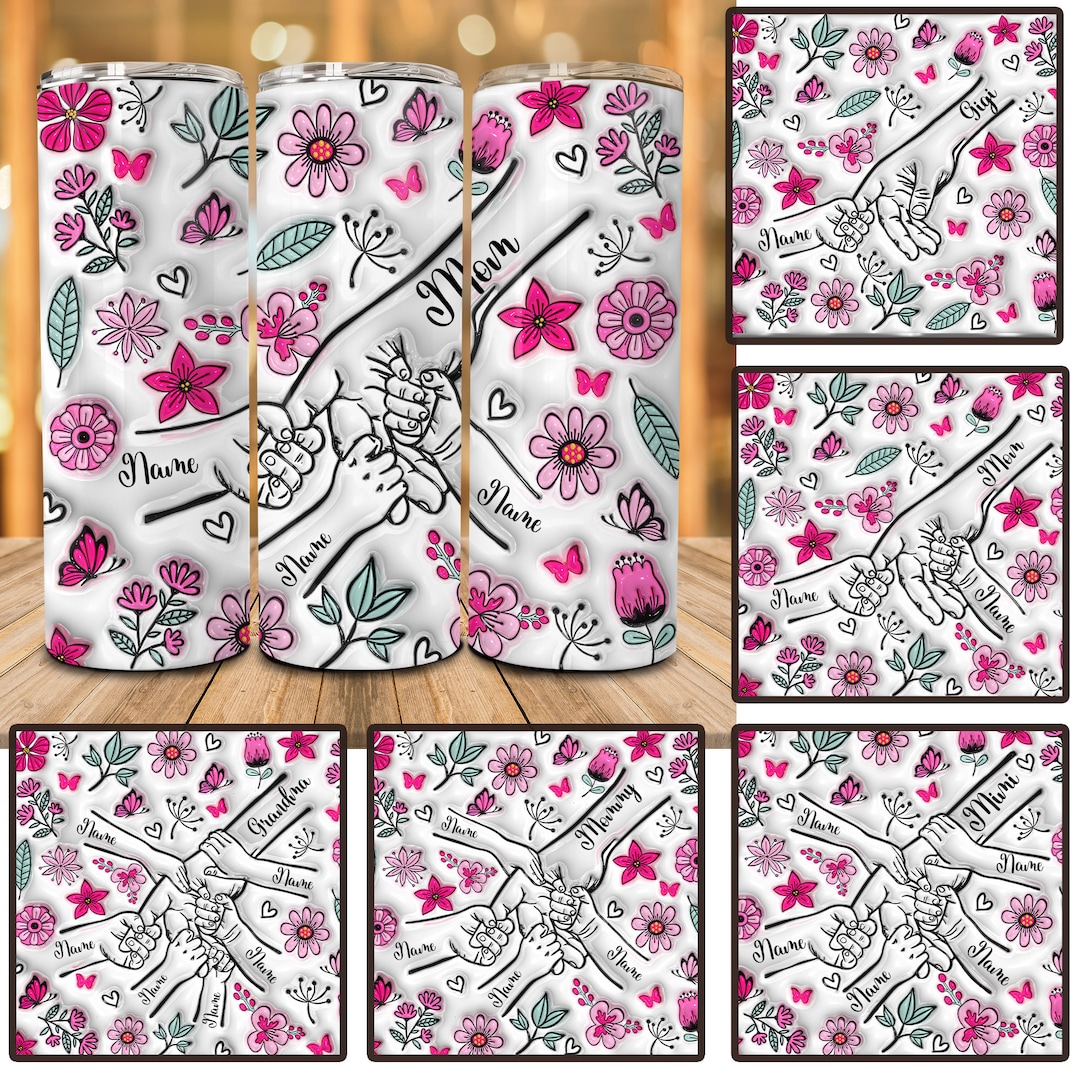 Diseño de vaso con efecto inflado 3D personalizado con la mano de mamá ...