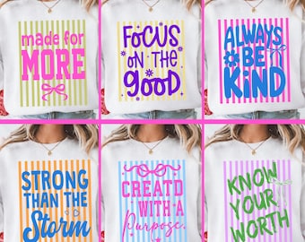 Bundle png inspirant à rayures, créé avec un objectif, soyez toujours gentil, santé mentale amour de soi, conception de chemise de citation de motivation