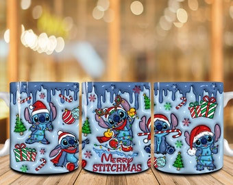 Frohe Weihnachten Kaffeetasse Png, 11 Unzen Becher Sublimation Design 3D, Weihnachts Vibes Png, 3D Aufgeblasene Weihnachten Cartoon Becher Wrap Png, Weihnachtsmann