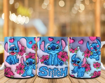 Lindo envoltorio para taza de San Valentín de 11 oz PNG, envoltorio para taza de San Valentín azul inflado en 3D de 11 oz, feliz día de San Valentín PNG, diseño de taza de San Valentín con dibujos animados en 3D