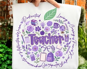 Retro Floral Teacher Png, Preppy Teacher Coquette, Apple Book Pencil Art, Cute School Elements, Teacher Appreciation,Spring Boho Wildflowers