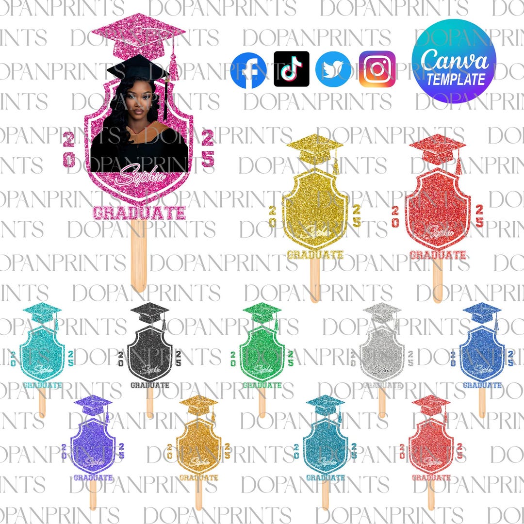 Grad Fan Canva Editable Template Bundle, Class of 2025 Graduation ...