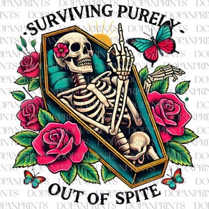 Puur uit pure vorm overleven png, grappig skelet halloween png, spookachtig seizoen, sarcastisch png, heks halloween png, grappig volwassen goth ontwerp